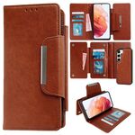 Per Samsung Galaxy S21 5G Custodia multifunzionale in pelle a portafoglio con 7 carte (marrone)