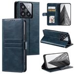 Custodia per telefono in pelle a portafoglio con 6 carte semplice per Xiaomi 14 Pro (blu navy)