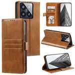 Custodia per telefono in pelle a portafoglio con 6 carte semplice per Xiaomi 14 Pro (marrone)
