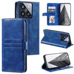 Custodia per telefono in pelle a portafoglio con 6 carte semplice per Xiaomi 14 Pro (blu)