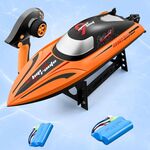 812 Barca RC ad alta velocità Motoscafo di grande potenza a lunga durata Impermeabile per ragazzi Giocattolo acquatico Doppie batterie (Arancione)