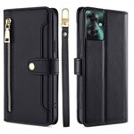 Per OPPO Reno11 F 5G Custodia per telefono in pelle con cerniera a tracolla con trama di pecora (nero)