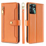 Per OPPO Reno11 F 5G Custodia per telefono in pelle con cerniera a tracolla con trama di pecora (arancione)