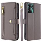 Per OPPO Reno11 F 5G Custodia per telefono in pelle con cerniera a tracolla con trama di pecora (grigio)