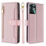Per OPPO Reno11 F 5G Custodia per telefono in pelle con cerniera a tracolla con trama di pecora (rosa)