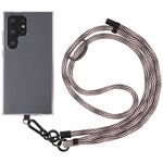 Cordino a tracolla in nylon con catena da collo anti-smarrimento per telefono con trama S da 8 mm, lunghezza regolabile: circa 75-135 cm (nero rosa)