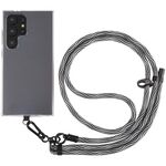 Cordino a tracolla in nylon con catena da collo anti-smarrimento per telefono con trama S da 8 mm, lunghezza regolabile: circa 75-135 cm (nero grigio)