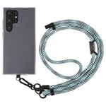 Cordino a tracolla in nylon con catena da collo anti-smarrimento per telefono con trama S da 8 mm, lunghezza regolabile: circa 75-135 cm (nero verde menta)