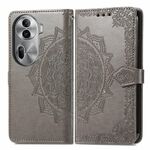 Per OPPO Reno11 Pro Custodia per cellulare in pelle con motivo floreale mandala UE (grigio)
