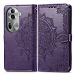 Per OPPO Reno11 Pro EU Custodia per cellulare in pelle con fiore mandala in rilievo (viola)