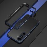 Per Samsung Galaxy S24 5G Serie Aurora Protezione per lenti + Custodia per telefono con struttura in metallo (Nero Blu)