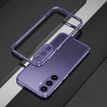 Per Samsung Galaxy S24 5G Serie Aurora Protezione per lenti + Custodia per telefono con struttura in metallo (Viola Argento)