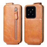 Per Xiaomi 14 Pro Custodia per cellulare in pelle con chiusura verticale a portafoglio con cerniera (marrone)