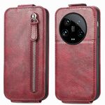 Custodia per telefono in pelle con chiusura verticale a portafoglio Ultra Zipper per Xiaomi 14 (rossa)