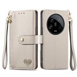Per Xiaomi 14 Ultra Love Custodia in pelle con cordino con cerniera (grigio)