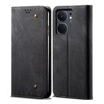 Custodia per cellulare in pelle flip con texture denim per vivo iQOO Neo9 Pro / Neo9 (nera)