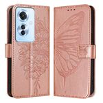 Per OPPO Reno 11F 5G Custodia per telefono in pelle con farfalla in rilievo globale (oro rosa)