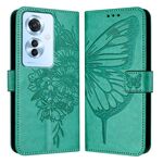 Per OPPO Reno 11F 5G Custodia per telefono in pelle con farfalla in rilievo globale (verde)