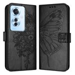 Per OPPO Reno 11F 5G Custodia per cellulare in pelle con farfalla in rilievo globale (nera)