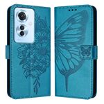 Per OPPO Reno 11F 5G Custodia per cellulare in pelle con farfalla in rilievo globale (blu)