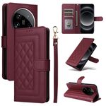 Custodia per telefono con vibrazione in pelle Ultra Diamond Lattice per Xiaomi 14 (vino rosso)
