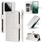 Per Xiaomi 14 5G Custodia a vibrazione in pelle con reticolo di diamanti (bianca)