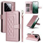 Per Xiaomi 14 5G Custodia per cellulare in pelle con reticolo di diamanti (oro rosa)