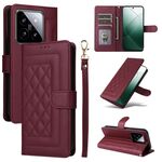 Custodia per cellulare Flip in pelle con reticolo di diamanti Xiaomi 14 5G (vino rosso)