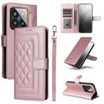Per Xiaomi 14 Pro 5G Custodia per cellulare in pelle con reticolo di diamanti (oro rosa)