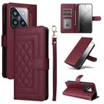 Per Xiaomi 14 Pro 5G Custodia per cellulare in pelle con reticolo diamantato (vino rosso)