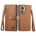 Per OPPO Reno11 5G Global Love Custodia in pelle con cordino e cerniera (marrone)