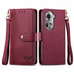 Per OPPO Reno11 5G Global Love Custodia in pelle con cordino e cerniera (rossa)