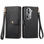 Per OPPO Reno11 Pro 5G Global Love Custodia in pelle con cordino con cerniera (nera)