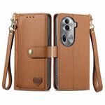 Per OPPO Reno11 Pro 5G Global Love Custodia in pelle con cordino e cerniera (marrone)