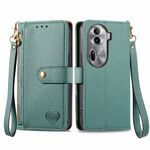Per OPPO Reno11 Pro 5G Global Love Custodia in pelle con cordino e cerniera (verde)