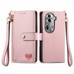 Per OPPO Reno11 Pro 5G Global Love Custodia in pelle con cordino e cerniera (rosa)