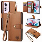 Per OPPO Reno11 F 5G Love Custodia in pelle con cordino e cerniera (marrone)