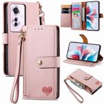 Per OPPO Reno11 F 5G Love Custodia in pelle con cordino e cerniera (rosa)
