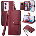 Per OPPO Reno11 F 5G Love Custodia in pelle con cordino e cerniera (rossa)