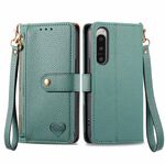 Per Sony Xperia 5 IV Love Custodia in pelle con cordino e cerniera (verde)