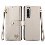 Per Sony Xperia 5 IV Love Custodia in pelle con cordino e cerniera (grigia)