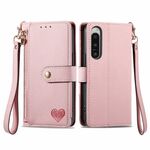 Per Sony Xperia 5 IV Love Custodia in pelle con cordino e cerniera (rosa)