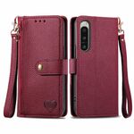 Per Sony Xperia 5 IV Love Custodia in pelle con cordino e cerniera (rossa)