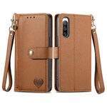 Per Sony Xperia 10 IV Love Custodia in pelle con cordino e cerniera (marrone)