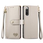 Per Sony Xperia 10 IV Love Custodia in pelle con cordino e cerniera (grigia)