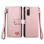 Per Sony Xperia 10 IV Love Custodia in pelle con cordino e cerniera (rosa)