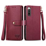 Per Sony Xperia 10 IV Love Custodia in pelle con cordino e cerniera (rossa)