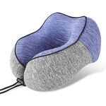 Cuscino a forma di U in memory foam di seta ghiacciata color block Cuscino portatile per la cura del collo per pisolini (blu grigio)