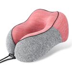 Cuscino a forma di U in memory foam di seta ghiacciata color block Cuscino portatile per la cura del collo per pisolini (rosso grigio)