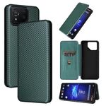 Custodia per cellulare in pelle flip con texture in fibra di carbonio per ASUS ROG Phone 8 (verde)